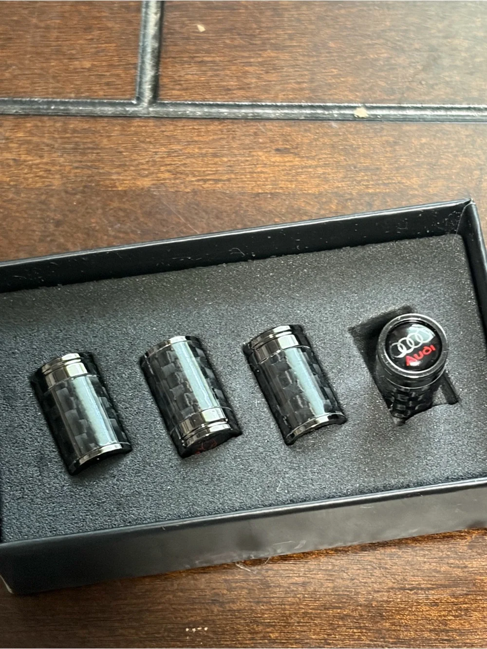 Audi Carbon Fiber Valve Stem Caps and Tire Pressure Monitor Cap - Black